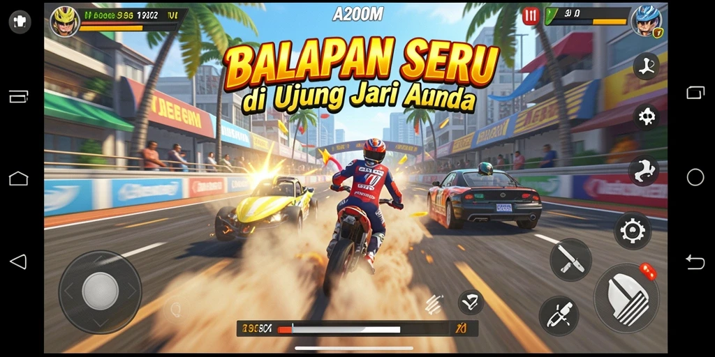 Tampilan gameplay A200M dengan balapan yang mendebarkan.