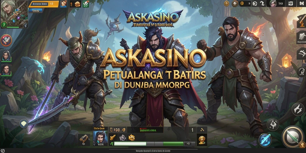 Screenshot utama dari gameplay ASKASINO menunjukkan pertempuran epik di dunia fantasi.