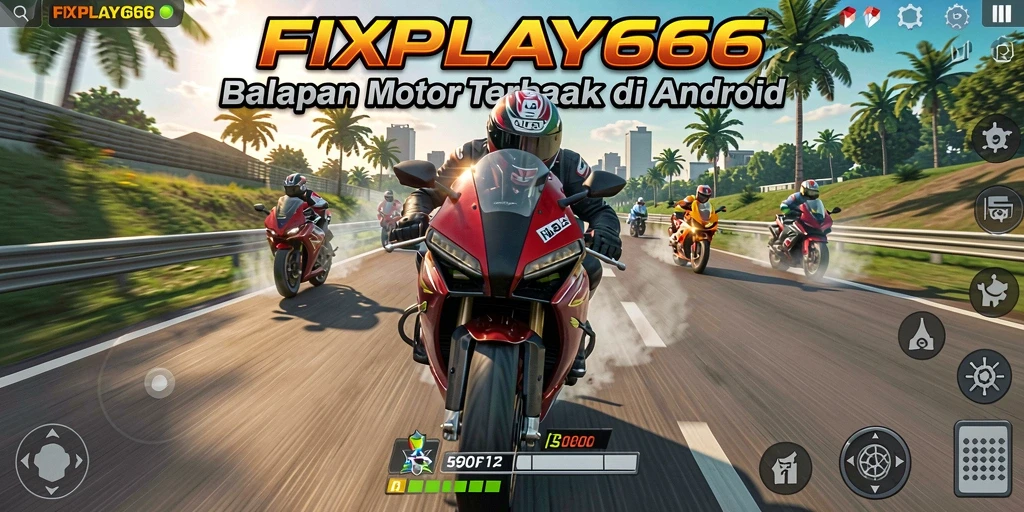 Gameplay seru FIXPLAY666 dalam aksi balapan motor.