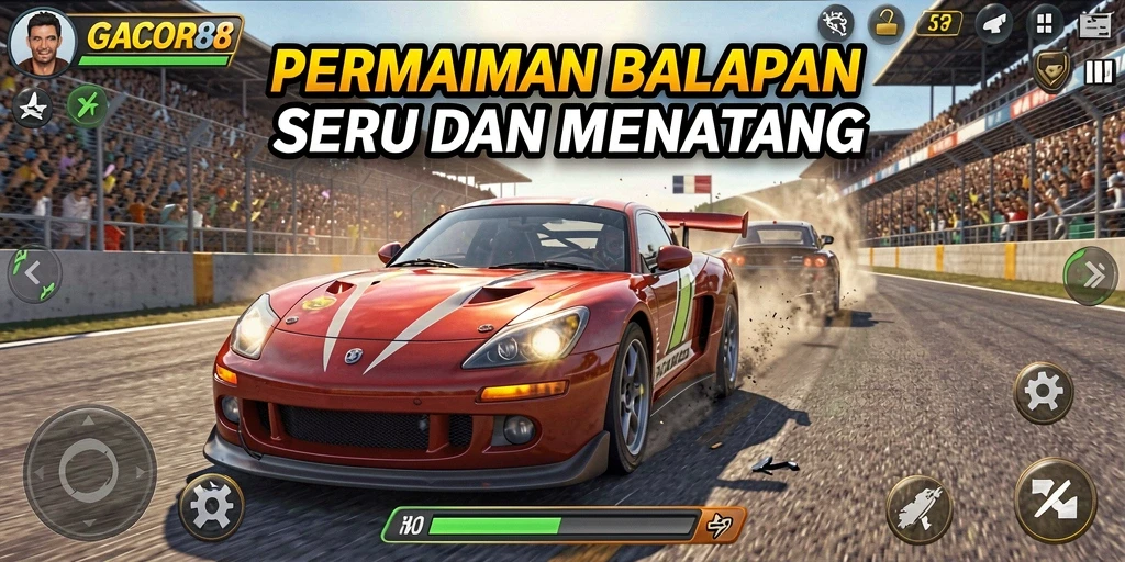 Tampilan gameplay seru dalam GACOR88 yang menampilkan aksi balapan mendebarkan.