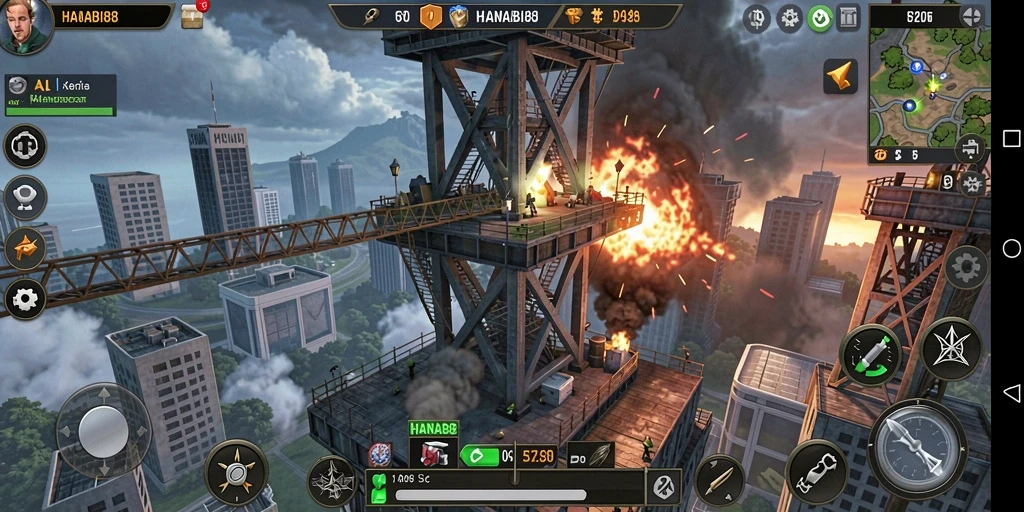 Tampilan gameplay menara yang intens dalam HANABI88.