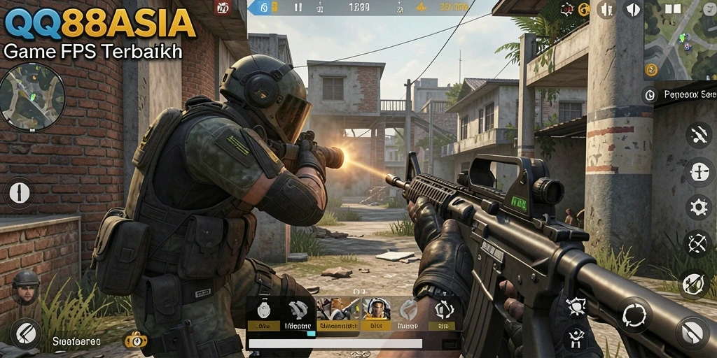 Gameplay menegangkan dalam pertempuran FPS QQ88ASIA.