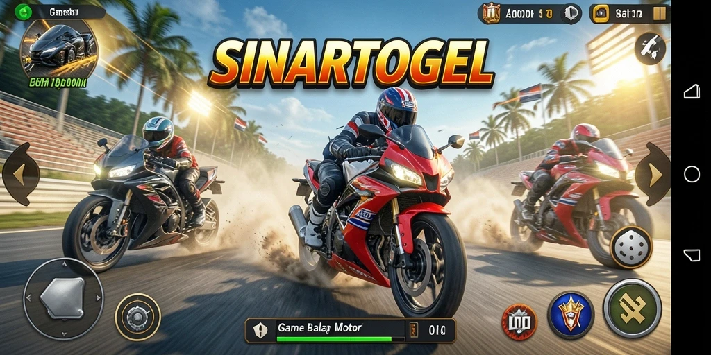 Tampilan gameplay pada jalan balap motor yang mendebarkan.