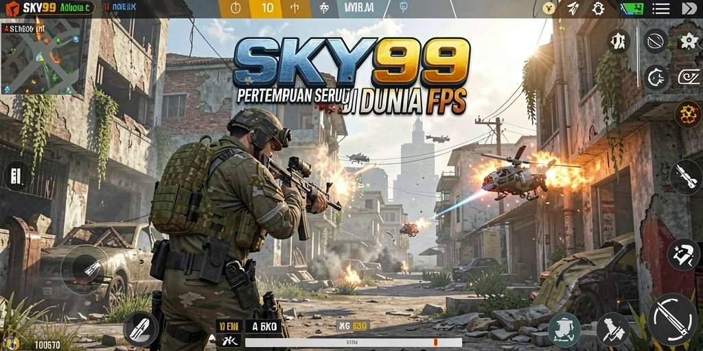 Screenshot utama SKY99 menampilkan aksi tembak-menembak seru dalam game FPS.