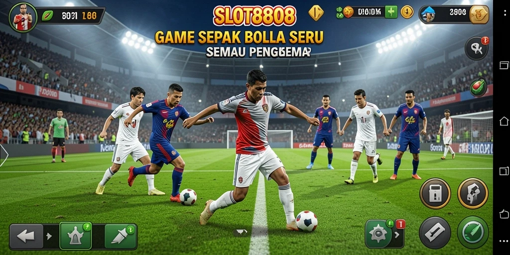 Tampilan gameplay seru dalam SLOT8808 dengan aksi sepak bola nyata.