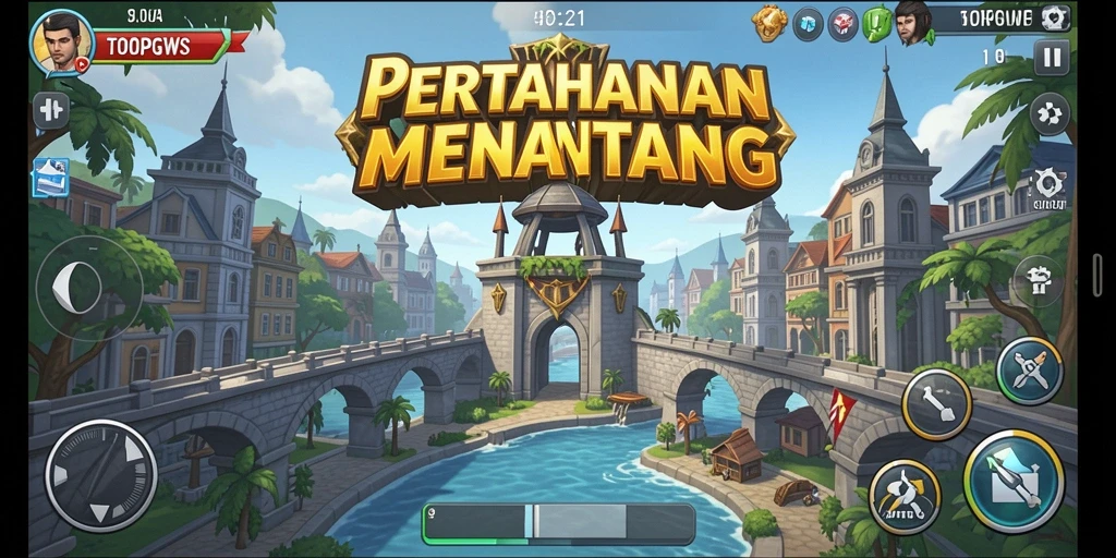 Screenshot permainan TOOPGWS yang menunjukkan aksi Tower Defense yang intens.