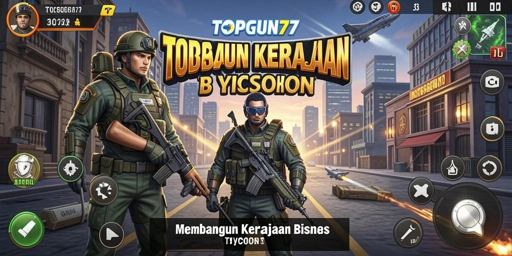Screenshot gameplay <strong>TOPGUN77</strong> menampilkan suasana membangun kerajaan bisnis.